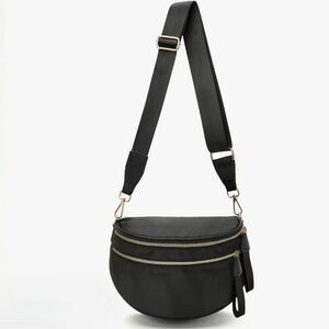 Chic Black Crossbody Bag with Gold Accents